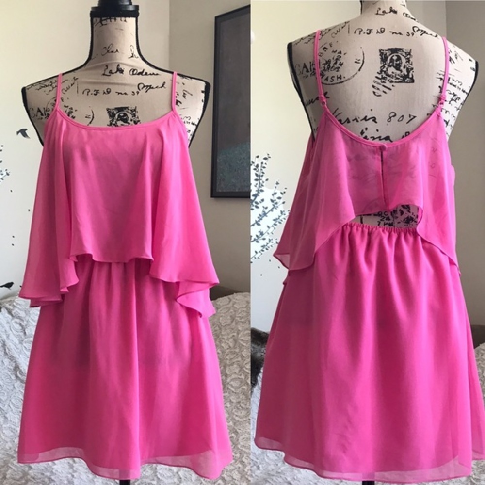 LOVERS+FRIENDS pink layered chiffon party dress barbie